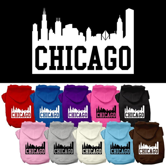 Sudadera con capucha para mascotas, perros y gatos serigrafiada con el lema "Chicago Skyline"