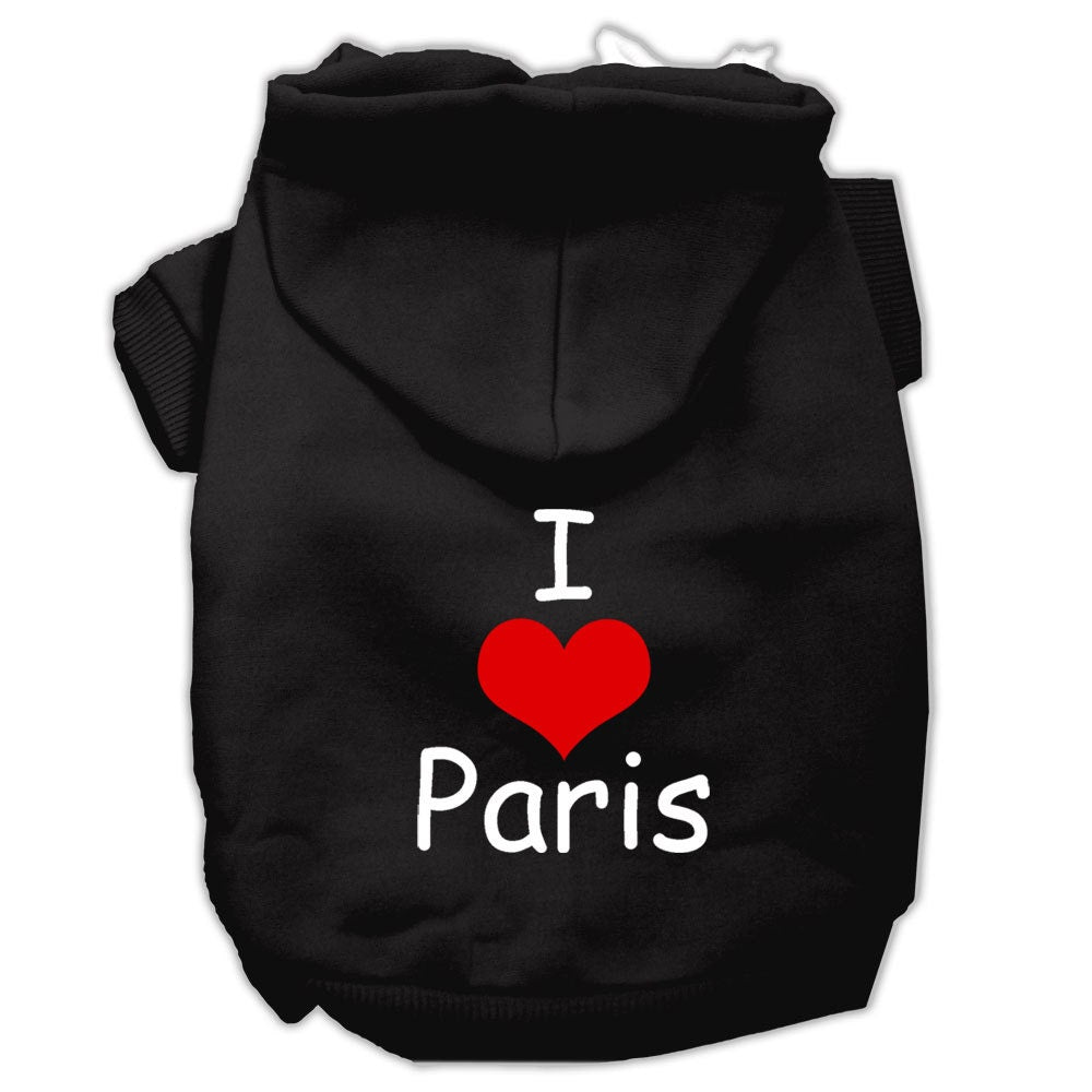 Sudadera con capucha para mascotas, perros y gatos serigrafiada con la frase "I Love Paris"