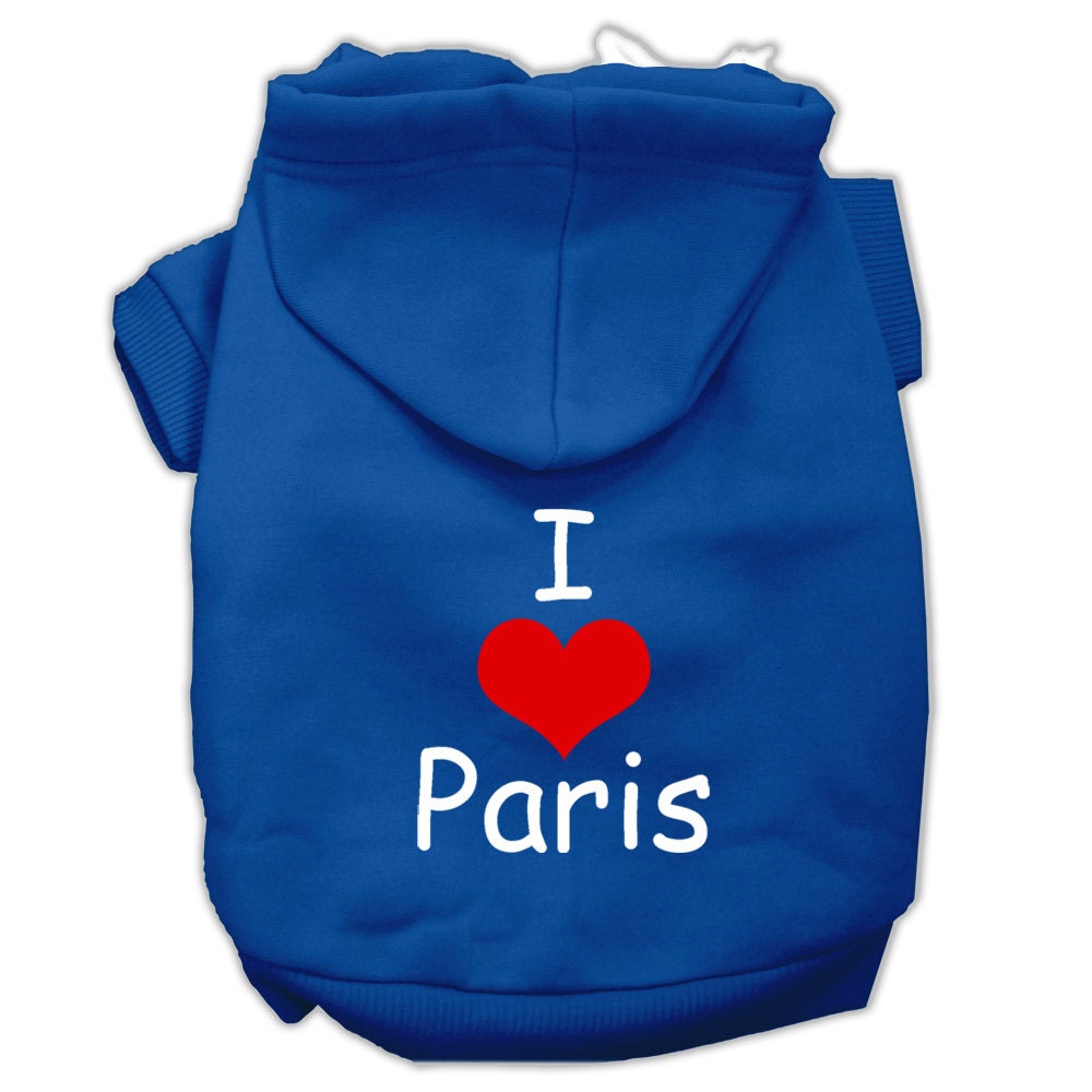 Sudadera con capucha para mascotas, perros y gatos serigrafiada con la frase "I Love Paris"