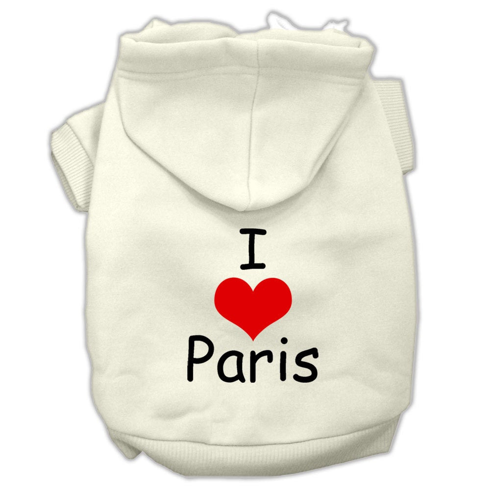 Sudadera con capucha para mascotas, perros y gatos serigrafiada con la frase "I Love Paris"