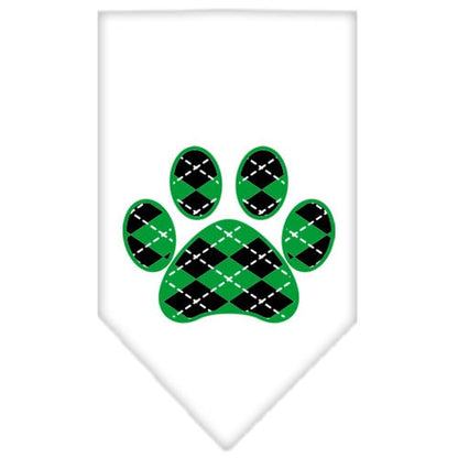 Pet and Dog Bandana Screen Printed,  "Green Argyle Paw"