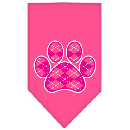 Bandana para mascotas y perros serigrafiada, "Pink Argyle Paw"