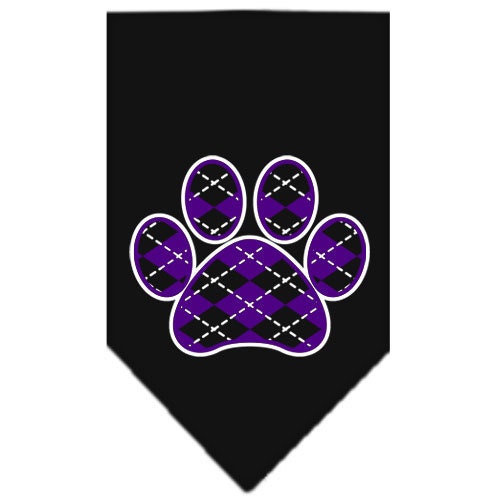 Pet and Dog Bandana Screen Printed, "Purple Argyle Paw"