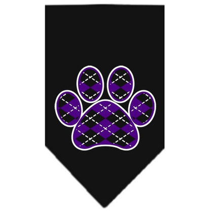 Bandana para mascotas y perros serigrafiada, "Purple Argyle Paw"