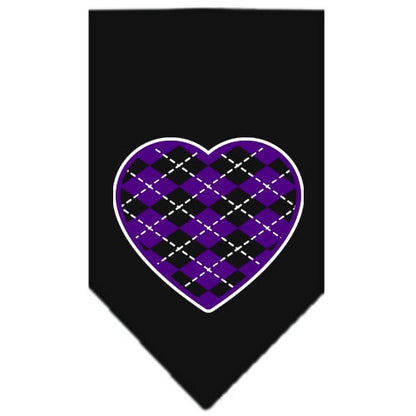 Pet and Dog Bandana Screen Printed, "Argyle Heart Purple"