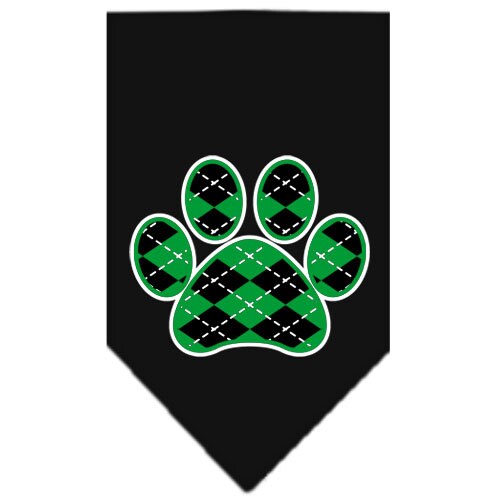 Bandana para mascotas y perros serigrafiada, "Green Argyle Paw"