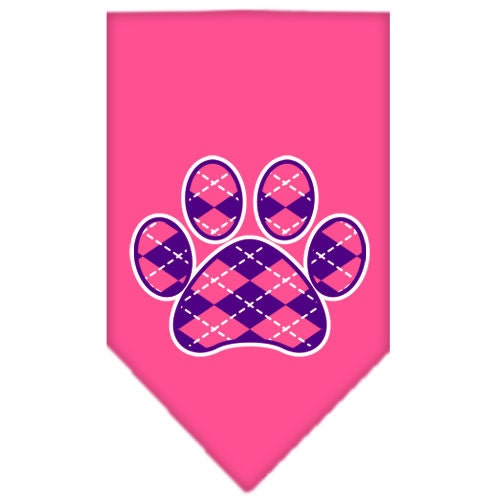 Bandana para mascotas y perros serigrafiada, "Purple Argyle Paw"