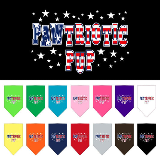 Bandana para mascotas y perros serigrafiada con la frase "Pawtriotic Pup"