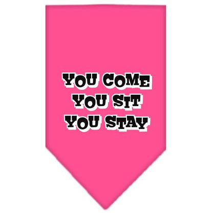 Pet and Dog Bandana Screen Printed, "You Come, You Sit, You Stay"