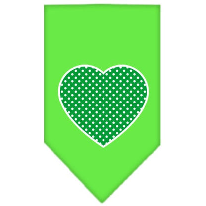 Pet and Dog Bandana Screen Printed, "Green Swiss Dot Heart"