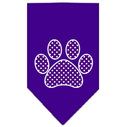 Bandana para mascotas y perros serigrafiada con el logo "Purple Swiss Dot Paw"