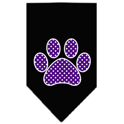 Pet and Dog Bandana Screen Printed, "Purple Swiss Dot Paw"