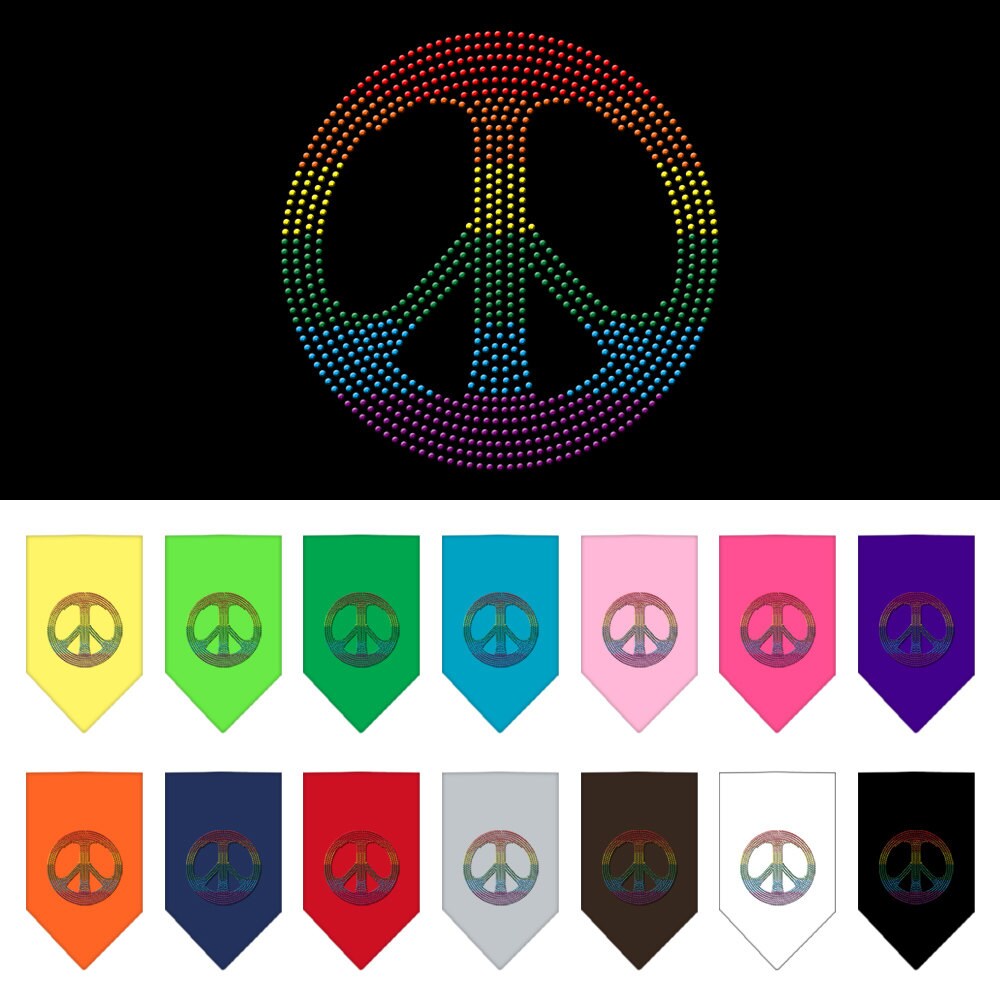 Bandana para mascotas y perros con diamantes de imitación, "Signo de la paz arcoíris"