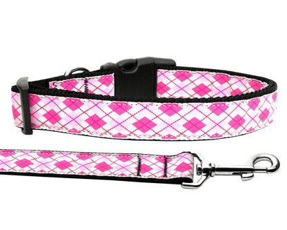 Collar o correa de nailon para perros y gatos, "Pink Argyle"