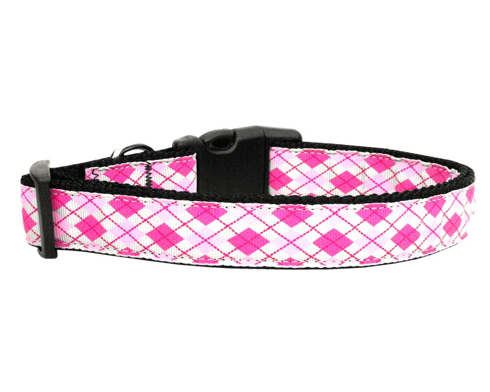 Collar o correa de nailon para perros y gatos, "Pink Argyle"