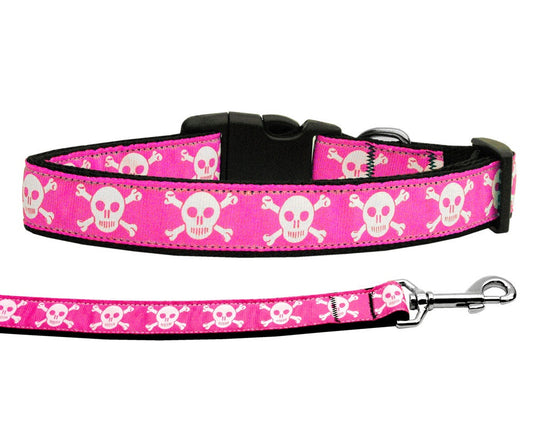 Collar o correa de nailon para perros y gatos, "calaveras rosas"