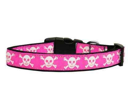 Collar o correa de nailon para perros y gatos, "calaveras rosas"