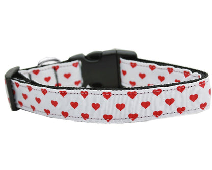 Collar o correa de nailon para perros y gatos, "corazones de lunares blancos y rojos"