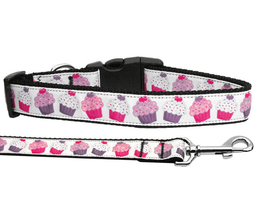 Collar o correa de nailon para perros y gatos, "cupcakes morados y rosados"