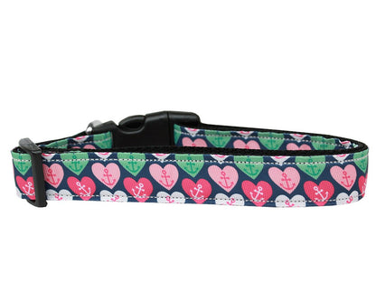 Collar o correa de nailon para perros y gatos, "Anchor Candy Hearts"