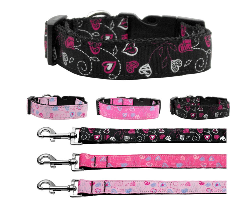 Collar o correa de nailon para perros y gatos, "Corazones locos"