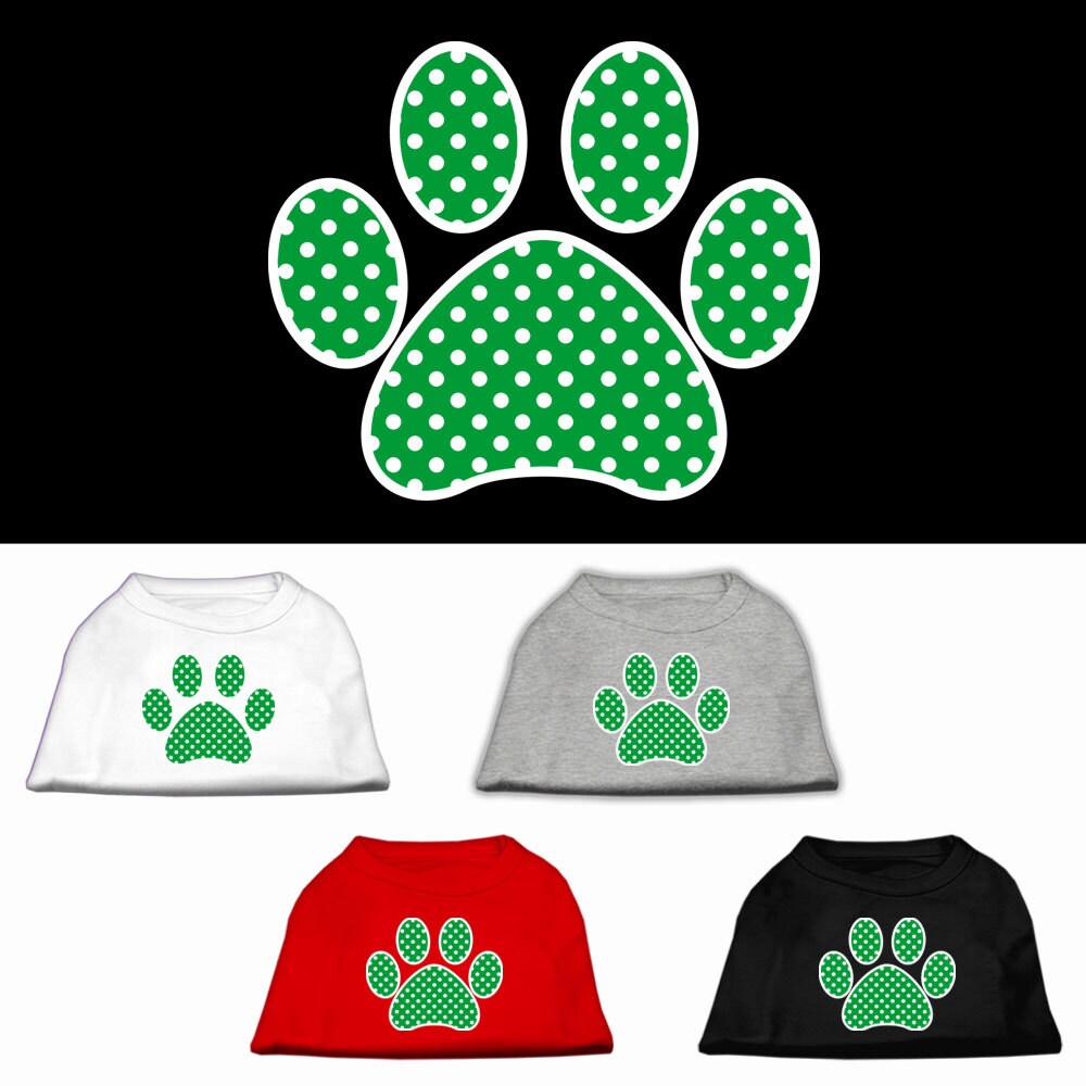 Pet Dog & Cat Shirt Screen Printed, "Swiss Dot Green Paw"