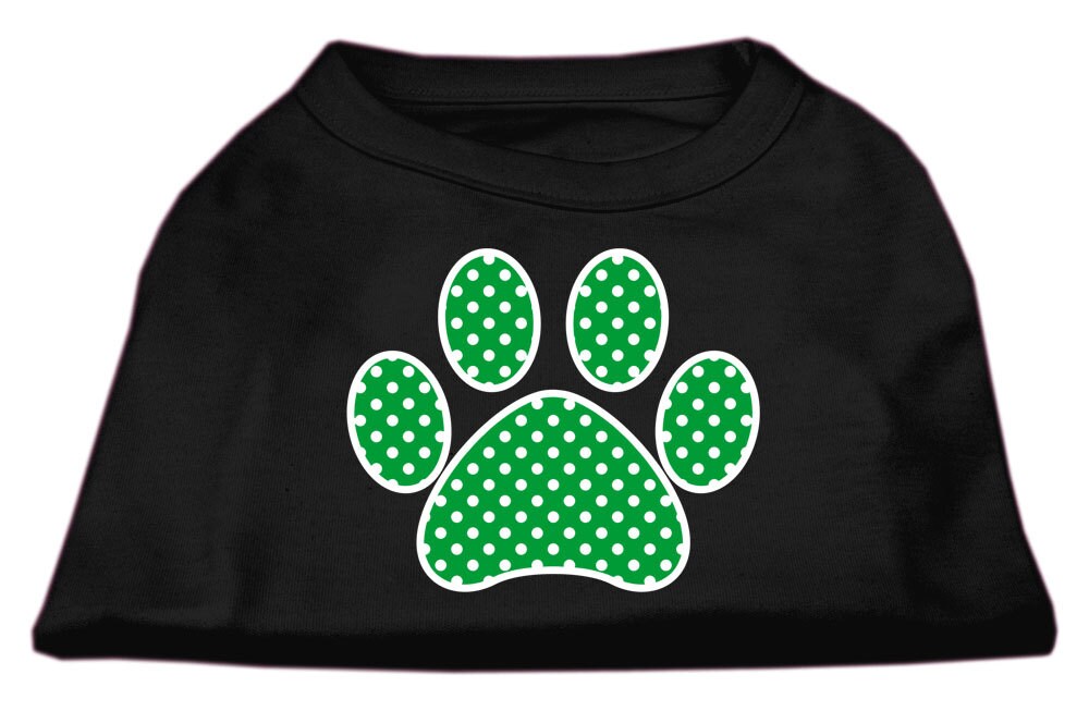 Pet Dog & Cat Shirt Screen Printed, "Swiss Dot Green Paw"