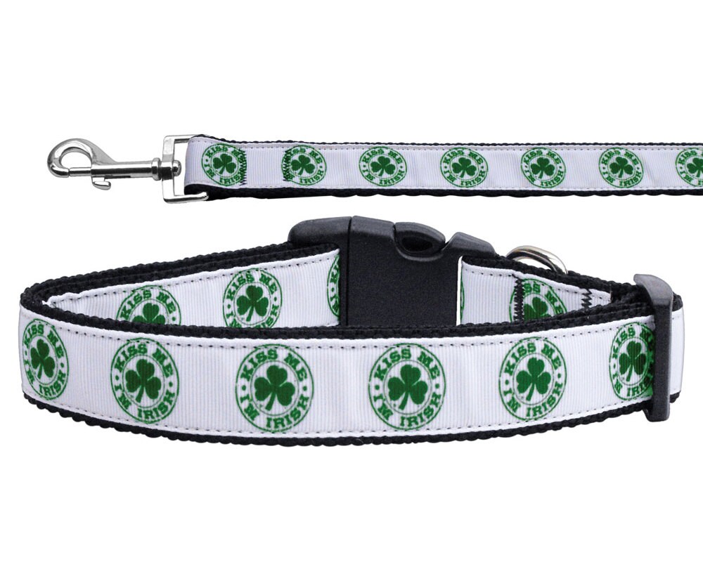 Collar o correa de nailon para perros y gatos, "Bésame, soy irlandés"