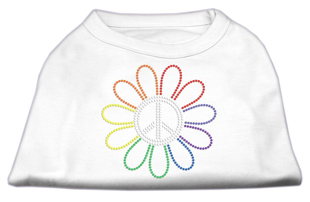 Camiseta para perros y gatos con diamantes de imitación y símbolo de la paz con flores de arcoíris