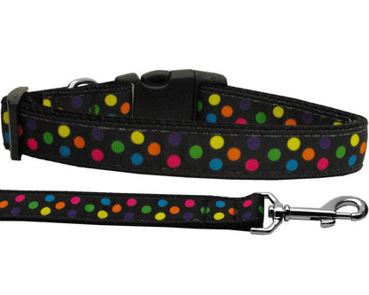 Pet Dog & Cat Nylon Collar or Leash,  "Black Multi Dot"