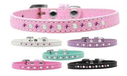 Collar de moda para perros, cachorros y mascotas, "Perla y cristales rosas"