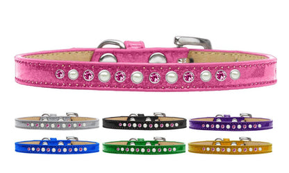 Collar para perros, cachorros y mascotas con diseño de helado, con bordes de cristal rosa y perlado