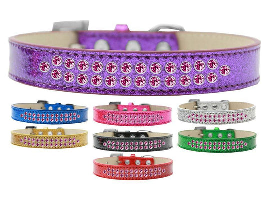 Collar para perros, cachorros y mascotas con diseño de helado y bordes de cristal rosa brillante de dos filas