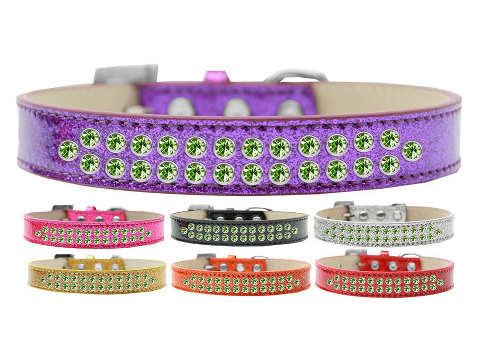 Collar para perros, cachorros y mascotas con diseño de helado y bordes de cristal verde lima de dos filas