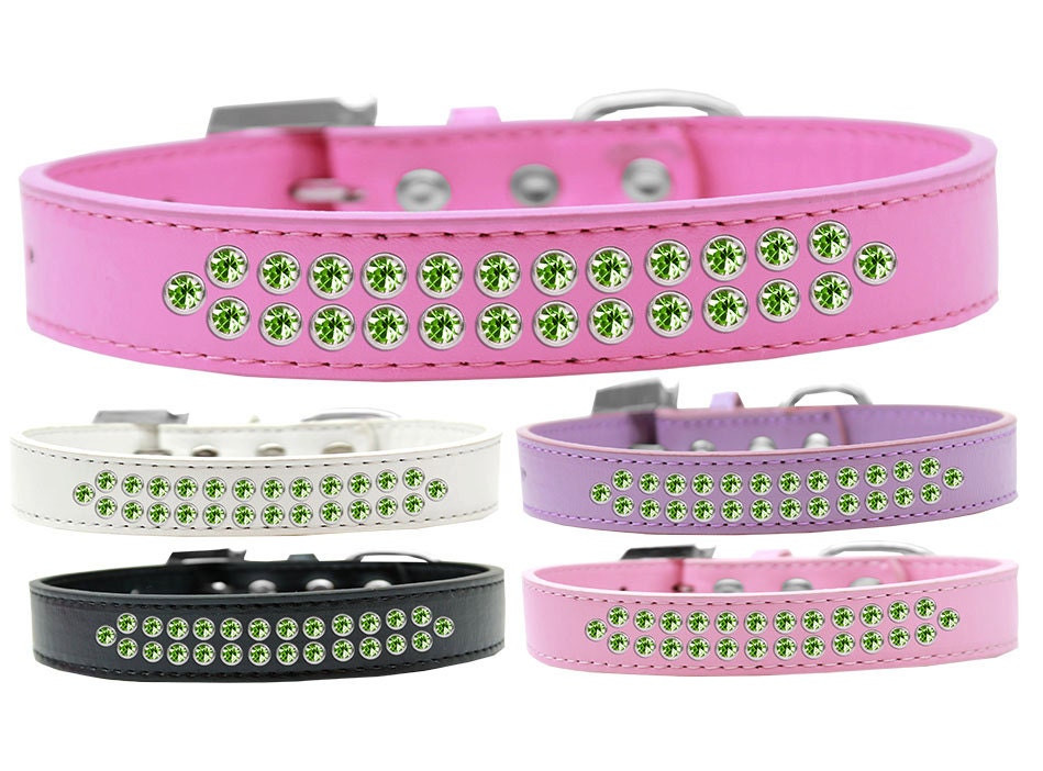 Collar de moda para perros, cachorros y mascotas, con dos hileras de cristales en color verde lima