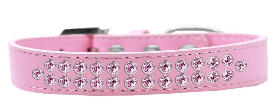 Collar de moda para perros, cachorros y mascotas, "Dos hileras de cristales en rosa claro"