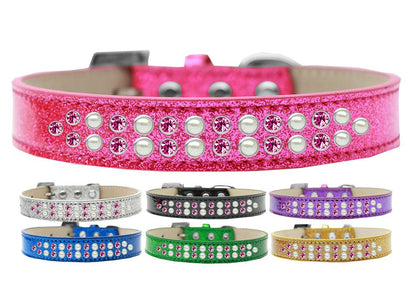 Collar para perros, cachorros y mascotas con diseño de helado, con dos hileras de perlas y aros de cristal rosa brillante