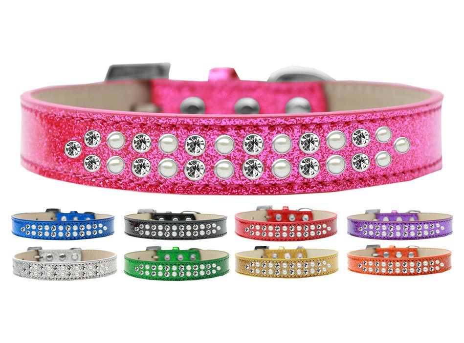 Collar para perros, cachorros y mascotas con diseño de helado, con dos hileras de perlas y bordes de cristal transparente