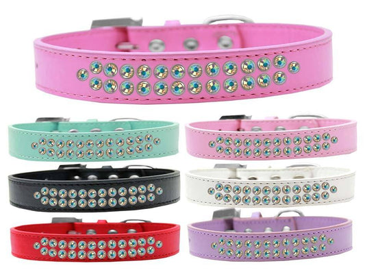 Collar de moda para perros, cachorros y mascotas, con dos hileras de cristales de aurora boreal