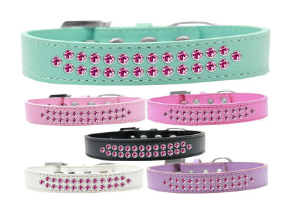 Collar de moda para perros, cachorros y mascotas, con dos hileras de cristales de color rosa brillante