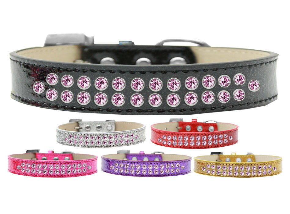 Collar para perros, cachorros y mascotas con diseño de helado y bordes de cristal rosa claro de dos filas