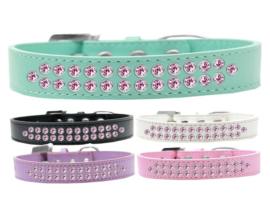 Collar de moda para perros, cachorros y mascotas, "Dos hileras de cristales en rosa claro"