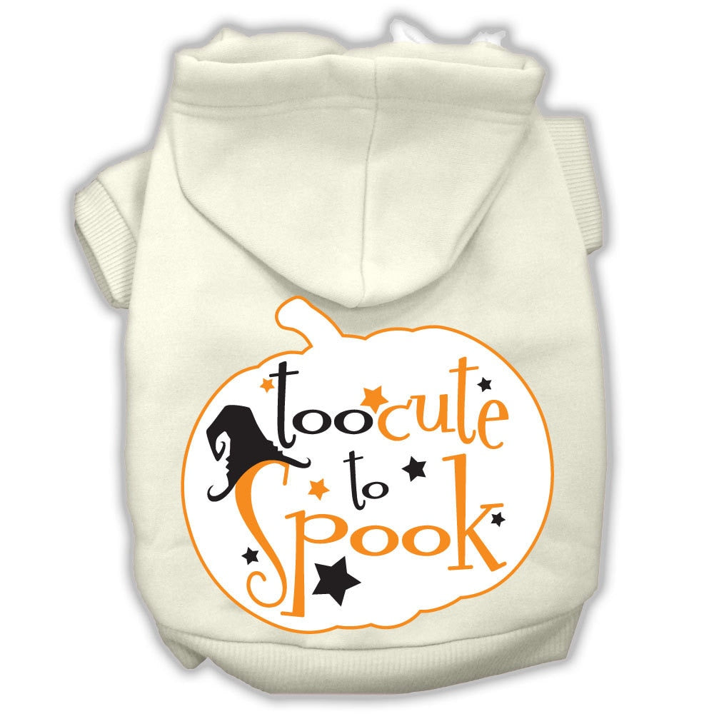 Sudadera con capucha para perro y gato de Halloween serigrafiada con la frase "Too Cute To Spook"