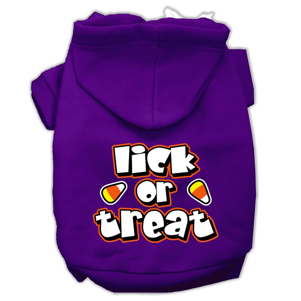 Sudadera con capucha para Halloween para mascotas, perros y gatos serigrafiada con la frase "Lick or Treat"