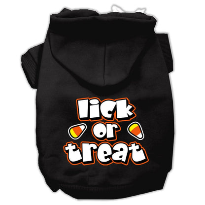 Sudadera con capucha para Halloween para mascotas, perros y gatos serigrafiada con la frase "Lick or Treat"