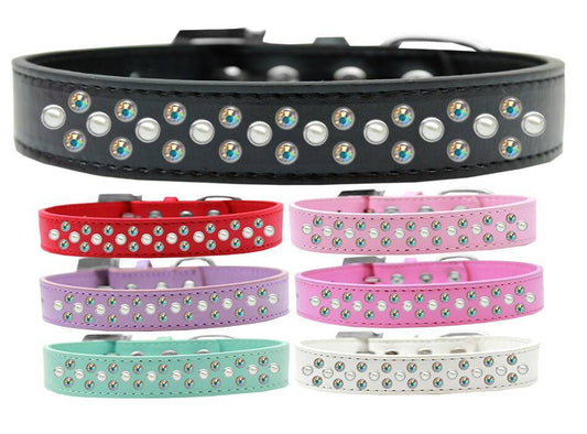 Collar de moda para perros, cachorros y mascotas, con adornos de cristales de aurora boreal y perlas