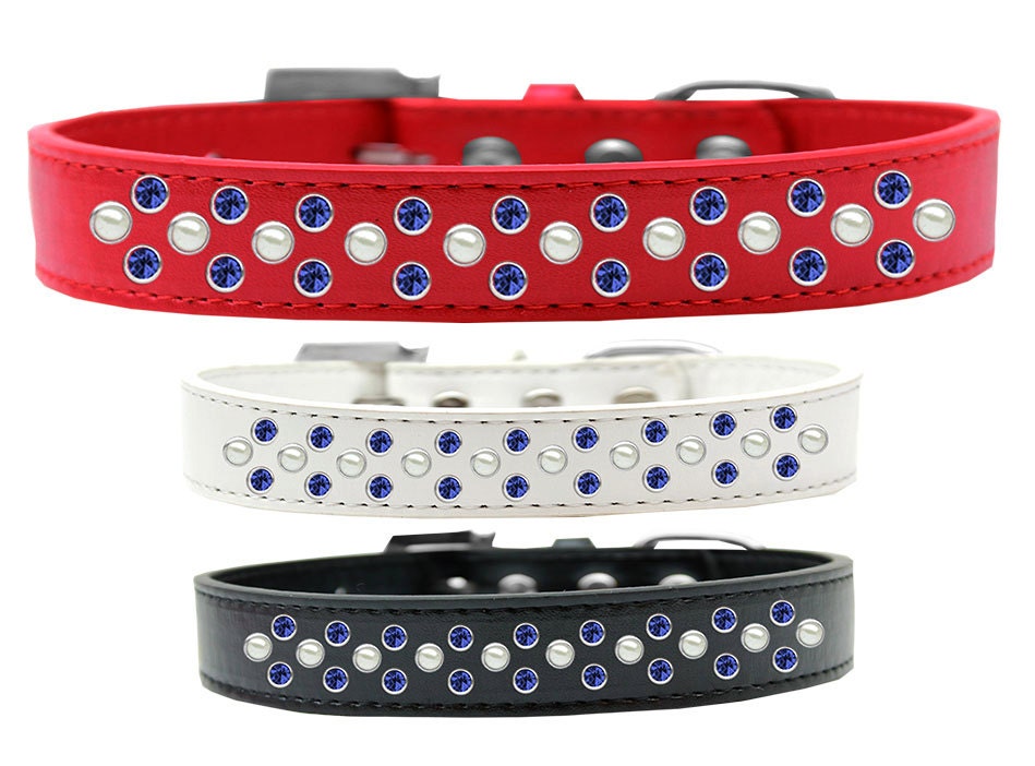 Collar de moda para perros, cachorros y mascotas, con adornos de cristales azules y perlas