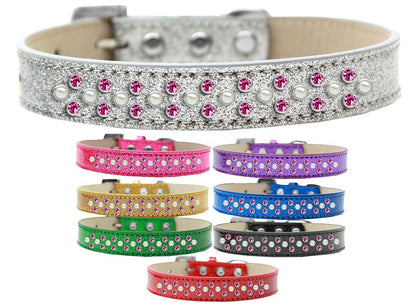 Collar con forma de helado para perros, cachorros y mascotas, con adornos de cristales color rosa brillante y perlas