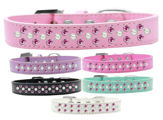 Collar de moda para perros, cachorros y mascotas, con adornos de cristales en color rosa brillante y perlas