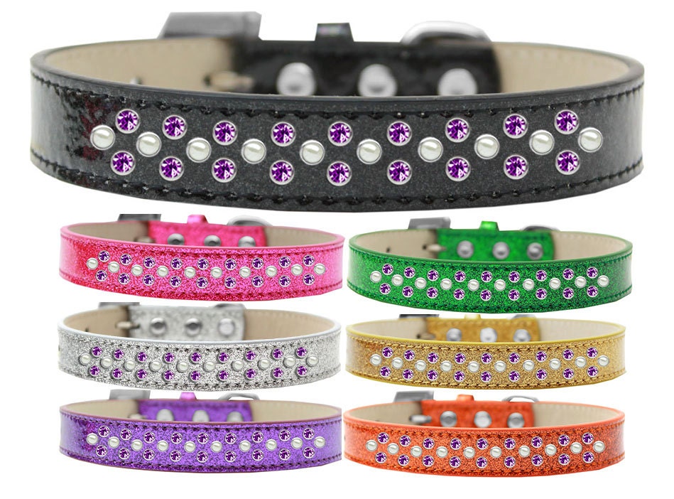 Collar para perros, cachorros y mascotas con diseño de helado y adornos de cristales color perla y morado